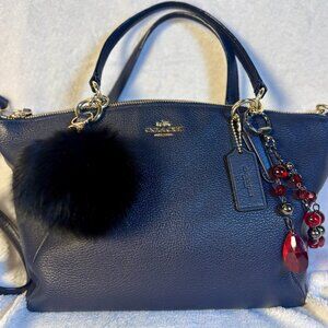 Small Coach Kelsey Satchel in Black Pebbled Leather with Chain and Charm